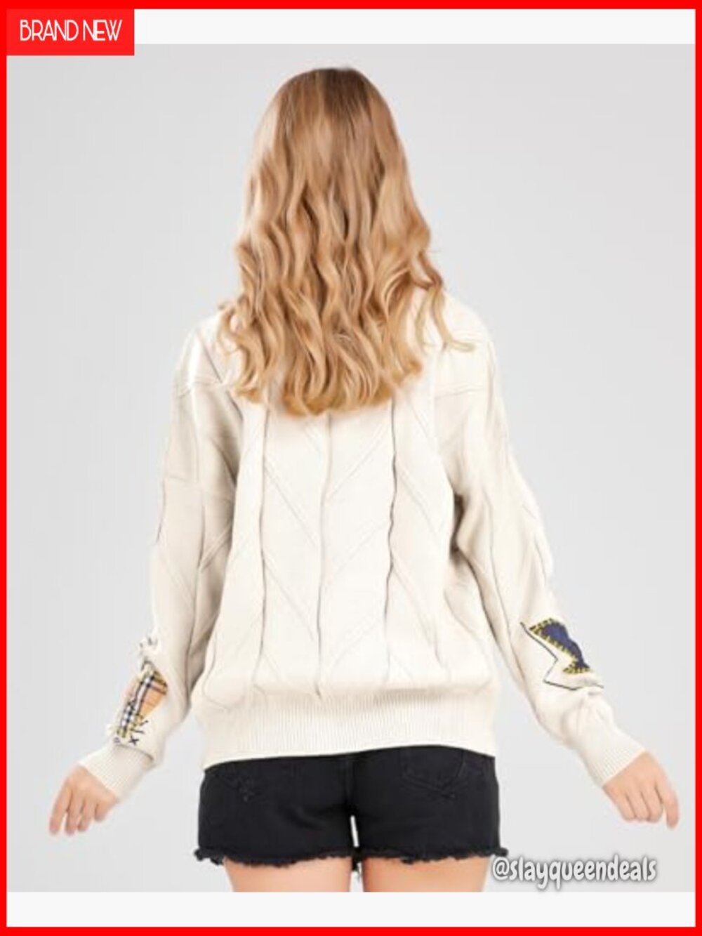 Cable Knit Open Front Cardigan with Embroidery V-Neck Button Down - Picture 3 of 7